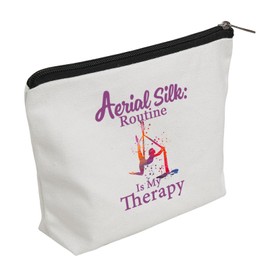 WZJHCL Aerial Silks Makeup Pouch Bag Aerialist Cosmetic Bag Arial Yoga Storage Pouch Bag Aerial Silks Routine Is My Therapy (Aerial Silks)