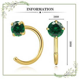 Gold Small Hoop Earrings for Women, Tiny CZ Huggie Half Hoop Earrings for Girls, Hypoallergenic Jewelry Trendy Earring Studs, Simple Earrings for Christmas Birthday Wedding Celebrations (Green)