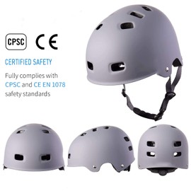 TurboSke Skateboard Helmet, BMX Helmet, Multi-Sport Helmet, Bike Helmet for Kids, Youth, Men, Women (Mgray, S/M (20.5"-22.8"))