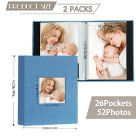 Artmag Mini álbum de fotos de 4 x 6 pulgadas, 50 bolsillos, 2 unidades, cubierta de lino con ventana frontal, capacidad para 100 fotos verticales para la familia, boda, bebés, niños (verde azulado)