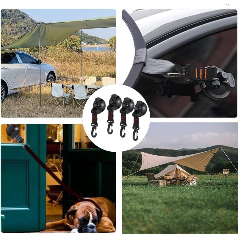 KOMUNJ Pack of 4 Suction Cup Hooks Camping with Attachment,