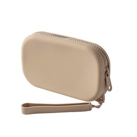 WHHJM Small Silicone Multifunctional Essential Bag Portable Travel Makeup Bag for Women Men Cards Cash Bag Zipper Pouch (Khaki)