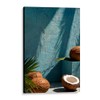 CUADRO DECORATIVO COCOS Y PALMERAS CON PARED TURQUESA (40X27CM)