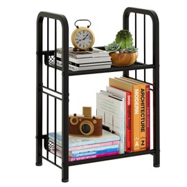 Azheruol Bookshelf Storage Shelf Bookcase Freestanding Storage Stand for Living Room, Bedroom, Kitchen, Rust Resistance, Easy Assembly Free Combination Multi-Functional Organizer (2 Tiers, Black)