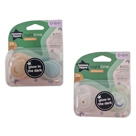 Tommee Tippee Night Time Orthodontic Pack of 2 Soothers 0-6m Assorted Design ONE Selected at Random