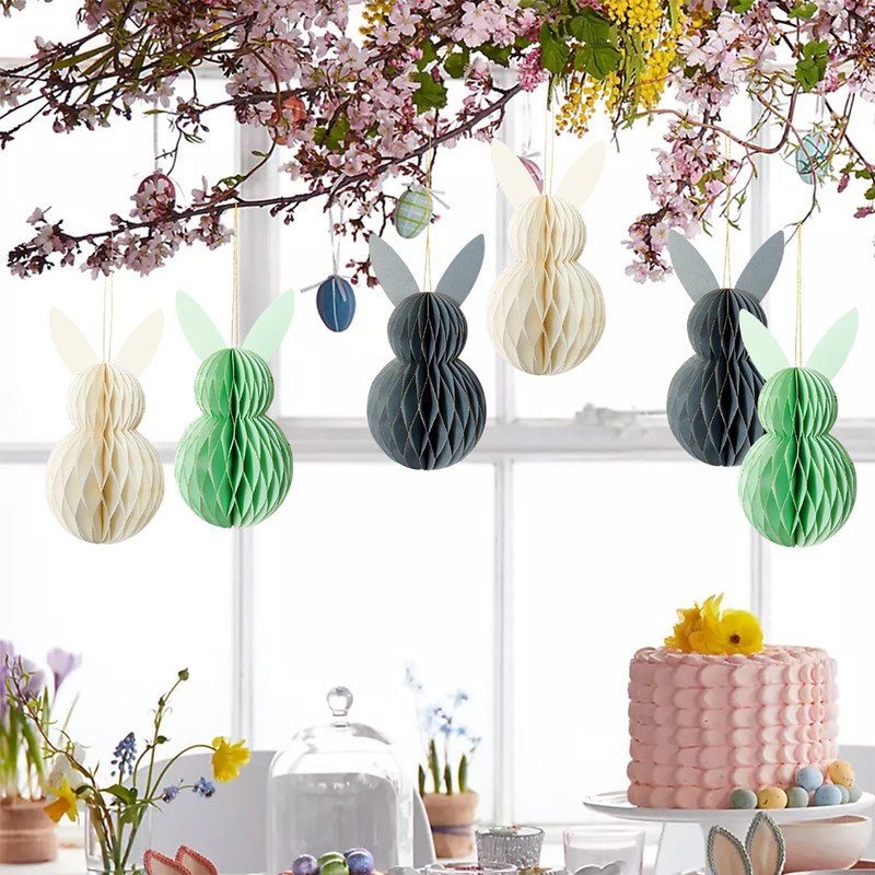 LUMOOM Pack of 3 Easter Decoration Honeycomb Balls, Easter Bunny