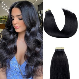 Tape in Hair Extensions Human Hair 24Inch Natural Black Color 20Pcs 50G/Pack Straight Seamless Weft Skin Invisible Thick 100% Real Black Human Hair Tape In Extensions