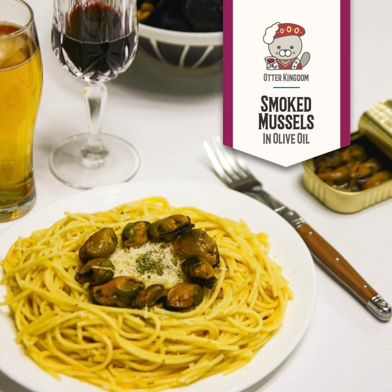 Otter Kingdom Smoked Mussels in Olive Oil, 3-Ounce Cans (Pack