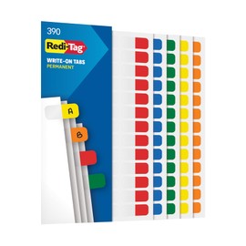 Redi-Tag Write-On Tabs, Permanent Adhesive Index Tabs, Assorted Primary Colors: Yellow, Orange, Red, Blue and Green, 1" x 7/16", 390 Pack (1009303)