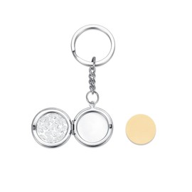 PiercingJak Keyring, locket, photo, key ring, opening, stainless steel, round, flower, vintage, jewellery, gift for birthday, Valentine's Day, Mother's Day, silver, one size, silver