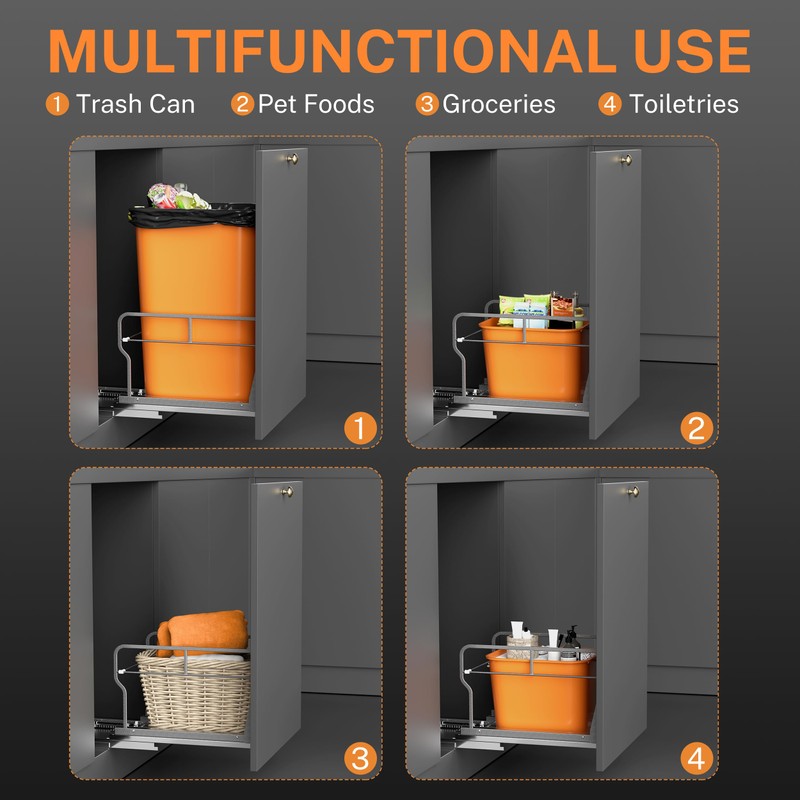 YJHome Pull Out Trash Can Under Cabinet with Soft-Close Slides,