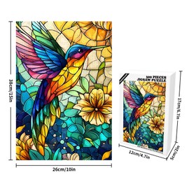 Great Jigsaw Puzzles for Adults 300 Pieces Stained Glass Hummingbird Challenging Puzzles for Adults Gift for Friends Family Home Decoration Puzzle