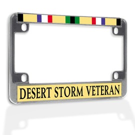 Fastasticdeals Metal Insert Bike License Plate Frame Desert Storm Veteran D Weatherproof Motorcycle Accessories Chrome 4 Holes Solid Insert