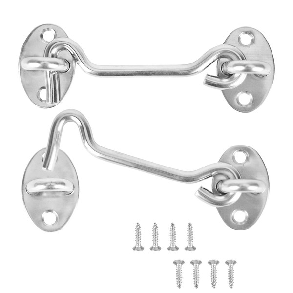 2Pcs 100mm Silver Gate Hook Stainless Steel Cabin Hook，4 Inch