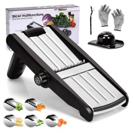 Myiosus Mandolin Vegetable Slicer, 5-in-1 Adjustable Vegetable Slicer Stainless Steel with Cut-resistant Gloves and 1 Cleaning Brush, Multifunctional Kitchen Slicer for Potatoes, Tomatoes, Fruit