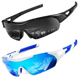 KALIYADI Mens Polarized Sunglasses, Cool Sports Sunglasses for Men Women UV400 Protection for Cycling Driving 2 Packs (Grey/Dark Blue)