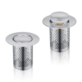 SHENGYIG Pack of 2 33 × 50 mm Drain Strainer, Copper Core Stainless Steel Drain Hair Catcher, Bounce Design, Sink Strainer Anti-Clogging, Suitable for Filtering Hair and Food Leftovers