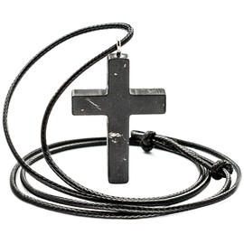 Wallystone Gems Shungite Pendant - Catholic Cross Jewerly - Affirms the Wearers Faith - Projects its Blessings inwardly for the Protection of the Soul