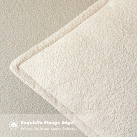 ROMANDECO Neutral Throw Pillow Covers Set of 2 (18x18 Inch, Beige) - Sherpa Fleece Flange Edge for Couch, Bed & Living Room