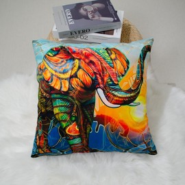 DILOXNSU Elephant Gifts Cushion Covers, Colorful Cushions Covers 45 x 45 cm Double-Sided Decorative Pillows Covers for Sofa Bed Livingroom Garden Outdoor Home Decor Pillow Case 18 x 18 inch