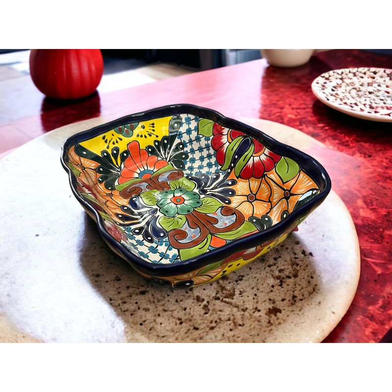 Colorful Talavera Scalloped XL Serving Dish | Mexican Pottery Casserole