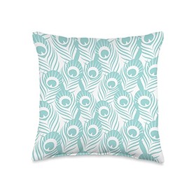 African Animal Prints Supply Co. Cute Blue Green Pastel Peacock Print Pattern Design White Throw Pillow, 16x16, Multicolor