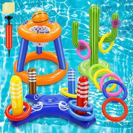 Juegos de Piscina inflables de básquetbol, Canasta De Baloncesto De Piscina, Aro De Cruz Hinchable Y Juego De Lanzamiento De Aro De Cactus Hinchable,Regalos para el Día del Niño
