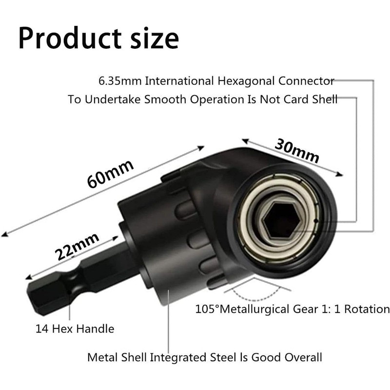 105° Angle Wrench Attachment Adapter 1/4 Inch Drill Hex Shank