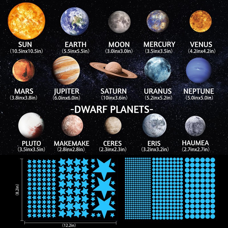 Glow in The Dark Planets Solar System Wall Decals, Glowing