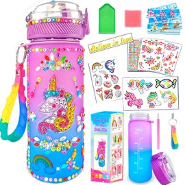 Unicorn Decorate Your Own Water Bottle Kits, Gifts for Girls Age 5 6 7 8 9: Craft Kits for Kids 6-12 Girls Toys 4-12 Year Old Kids Birthday Present for 8-9-10-11 Children Diamond Art Stickers