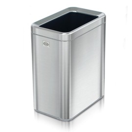 Clorox Slim Open Trash Can - 2.6 Gallon (10 Liter) Small Metal Waste Basket with Removable Bucket for Narrow Spaces - Stainless Steel Garbage Bin for Bathroom, Bedroom, or Office