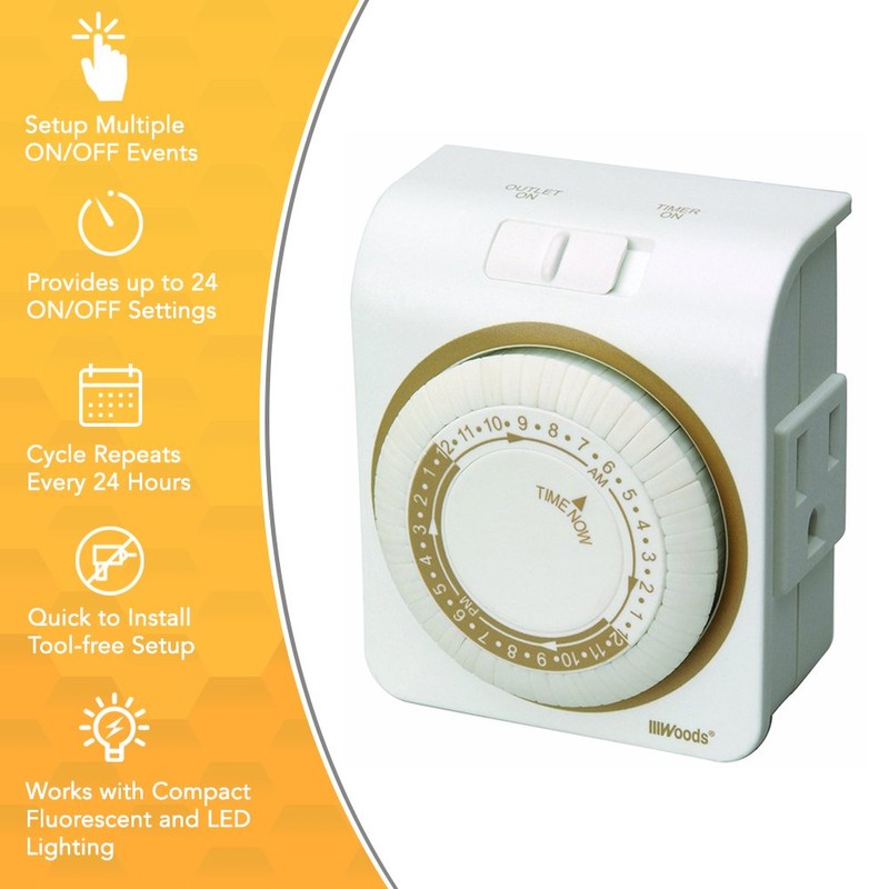 Woods 50001WD Indoor 24-Hour Heavy Duty Plug-In Mechanical Timer; 1