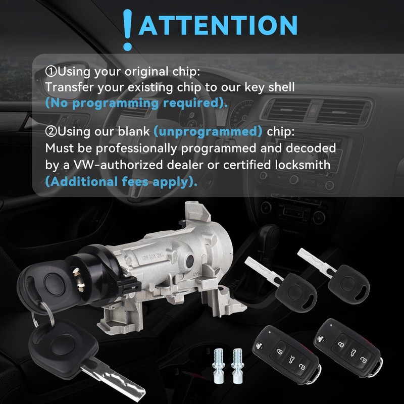 1K0905851B Ignition Switch with Key, Ignition Cylinder Fits VW Jetta