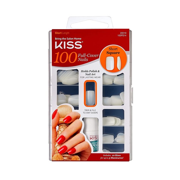 Kiss Products 100 Full Cover Nails, Short Square, 0.24 Pound