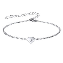 FOCALOOK Initial Bracelet Womans Silver Heart Bracelets Tiny Small Letter G Bracelet Minimal Jewelry for Her