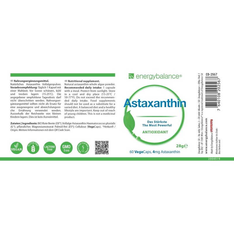Astaxanthin - Haematococcus Algae - with Lutein, Beta-Carotene, Betacyanine and