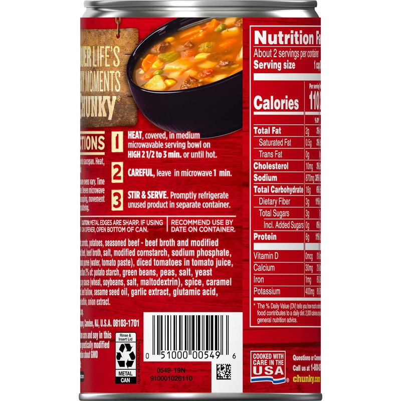Campbell’s Chunky Soup, Old Fashioned Vegetable Beef Soup, 18.8 Ounce