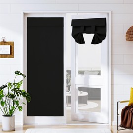 Easy-Going French Door Curtains, Thermal Insulated Privacy Blackout Door Window Tie up Curtains for Entryway Front Door, 2 Panels, 26x68 inch, Black