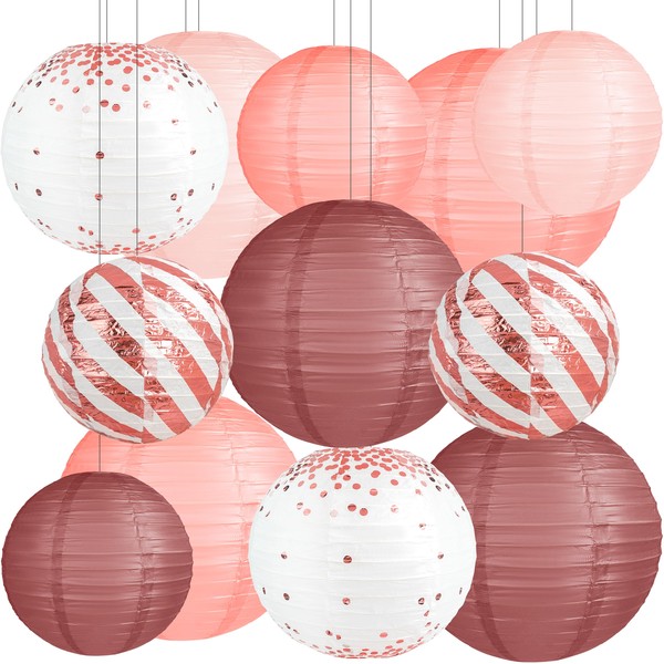 Paper Lantern Party Decoration Set, Rose Gold Pink White Hanging