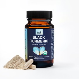 NUF- Organic Black Turmeric 350mg Whole Root Vegan Capsules- US Grown- Gluten Free - Non GMO- Joint Support - Healthy Inflammatory Response - Proper Immune Function