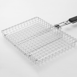 BRAVECOW BBQ Grill Basket Portable Carbon Steel Plating Folding Barbecue Handle Grill Basket Net for Fish Vegetables Lightweight