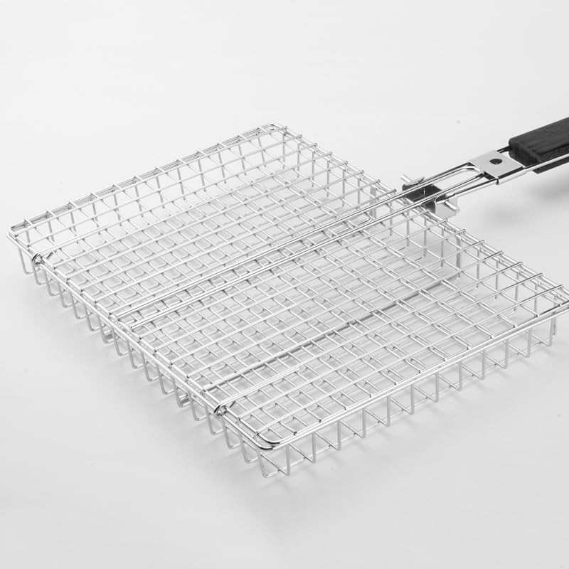 BRAVECOW BBQ Grill Basket Portable Carbon Steel Plating Folding Barbecue