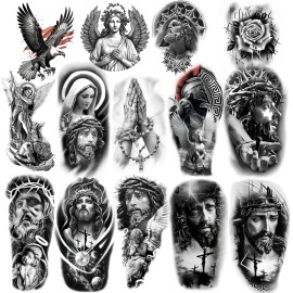 Roarhowl Temporary Religious Tattoos, Angels, Jesus, Mary, Stickers, Jesus Temporary T...