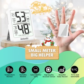 Antonki 2-Pack Room Thermometer Indoor Hygrometer, Digital Humidity Gauge, Temperature and Humidity Meter with Max/Min Record Monitor Sensor for Home, Nursery, Reptile Pets, Plants - Small Size