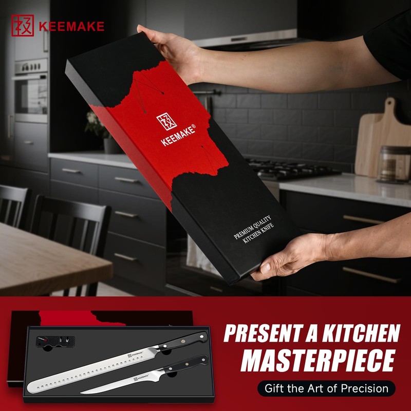 KEEMAKE BBQ Carving Knife Set, Brisket Knife and Boning Knife