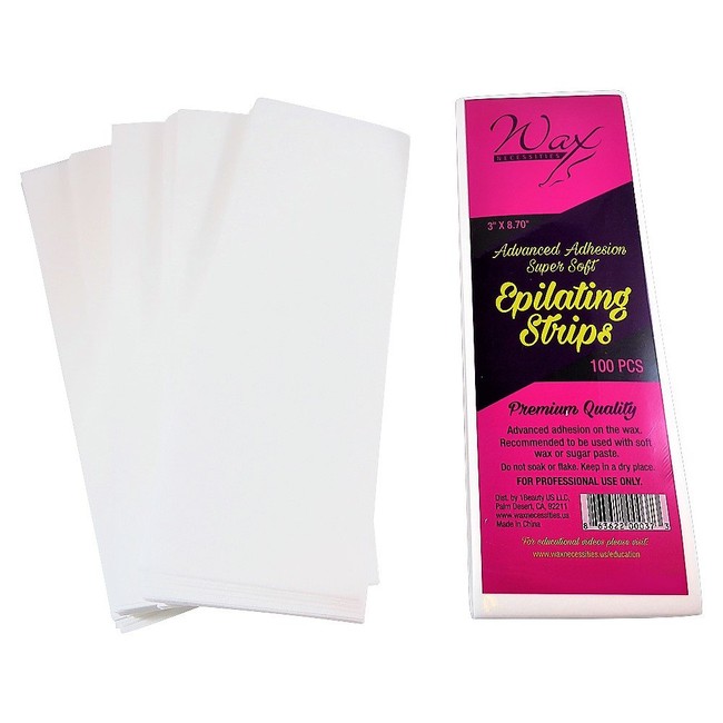 Wax Necessities Premium Quality Non Woven Large Body and Face Epilating Strips 3 x 8.70 inch Pack of 100