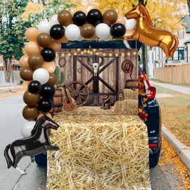 Thanksgiving Trunk or Treat Car Decorations Kit Western Cowboy Theme Trunk or Treat Decorations Western Cowboy Backdrop Horse Balloons Straw Tablecover for Western Party Archway Garage Supplies