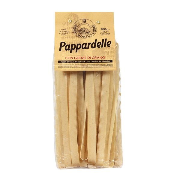 Morelli Pappardelle Pasta - Egg Pasta with Wheat Germ - Imported Pasta from Italy, Pappardelle Noodles, Wide Noodles, Egg Noodles Pasta 17.6oz (500g)