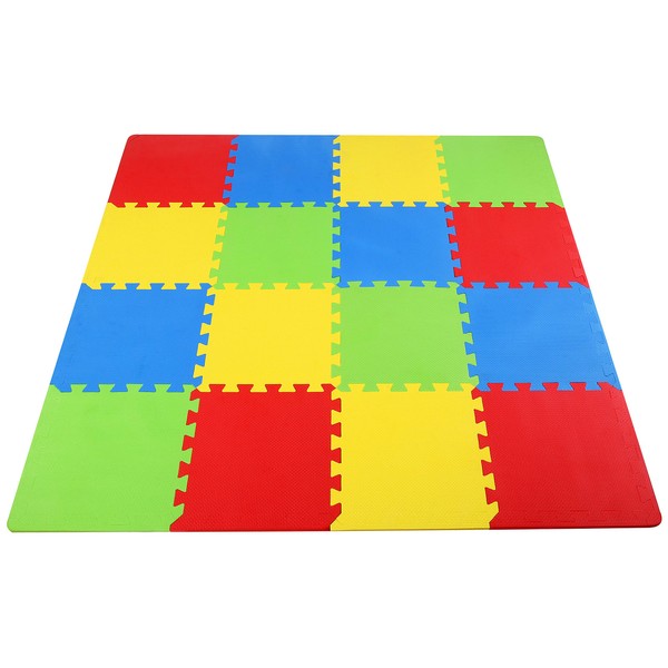 BalanceFrom Kid's Puzzle Exercise Play Mat with EVA Foam Interlocking Tiles, 4 Colors (16 Tiles), All