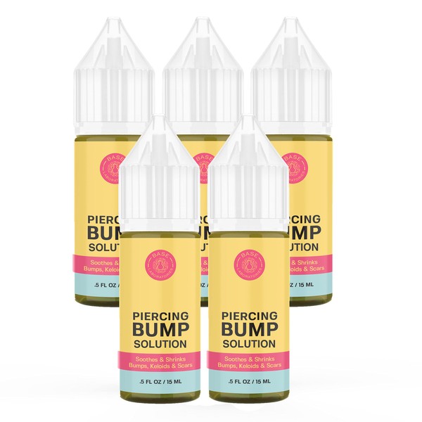 Base Labs Piercing Bump & Keloid Bump Removal Solution | Soothing Piercing Aftercare | Piercing Bump Keloid Scar Removal | Ear & Nose Piercing Cleaner for Keloid Bumps | Piercing Aftercare Oil | 5PK
